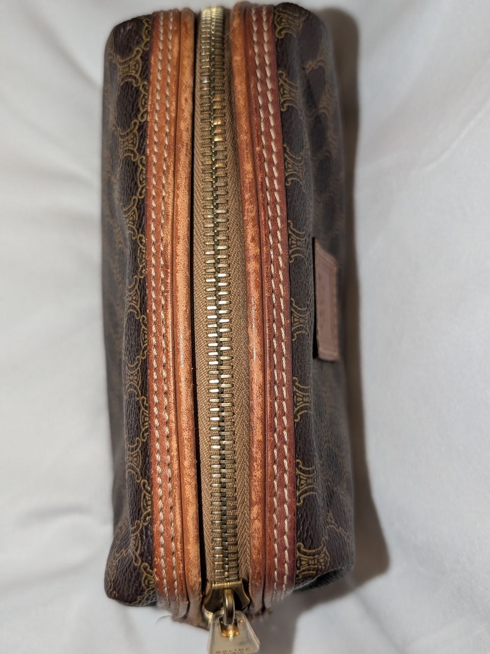 CELINE Triomphe Macadam Cosmetics Travel Bag Vintage Mad e In Italy Brown VGUC - Picture 5 of 15